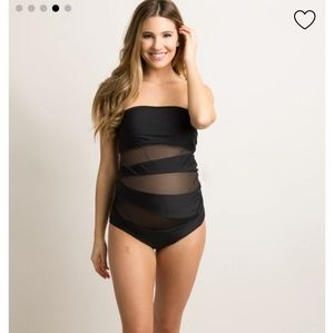 PinkBlush black mesh panel one-piece maternity swimsuit.  Size XL